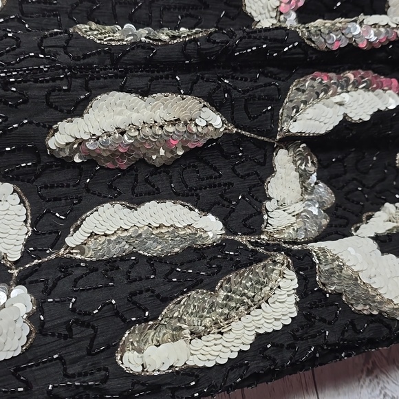 Vintage Le Mieux Paris Roma Geneva Black 100% Silk Beaded Sequined Dress Size M - Picture 7 of 8